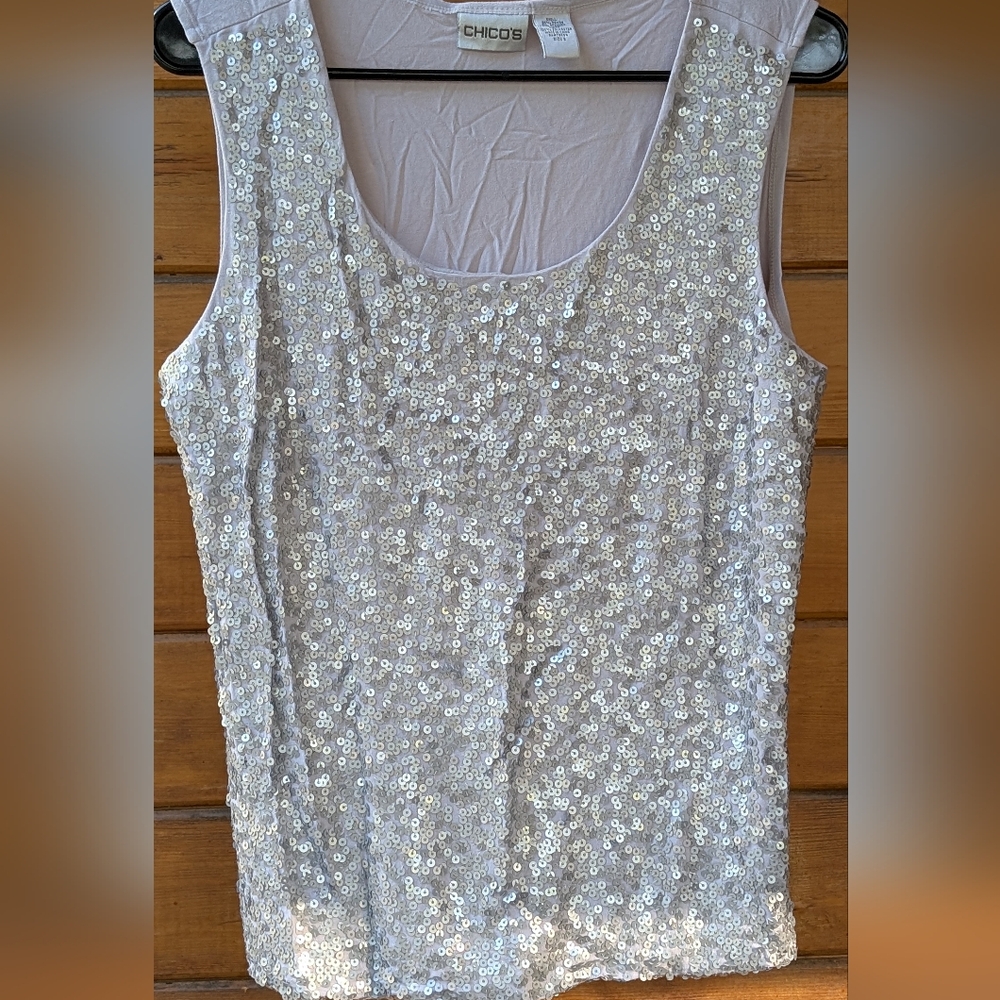 Chicos Sequin Embellished Sleeveless Blouse Ivory Size 2
